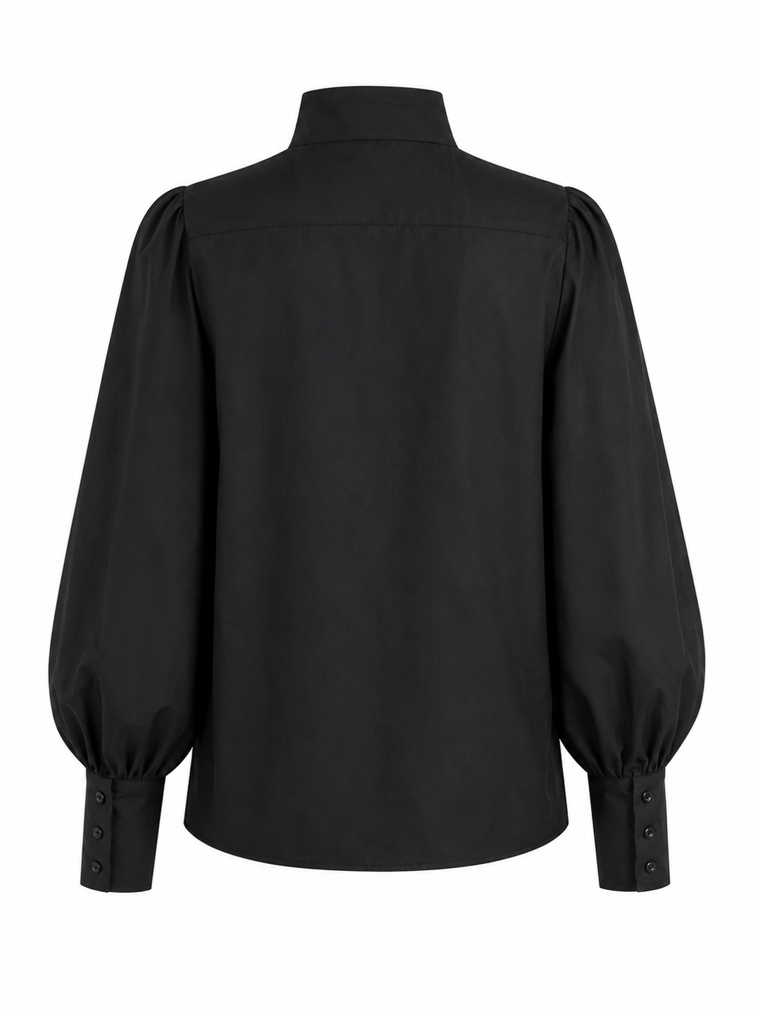 Black Bow-Neck Puff Sleeve Blouse - Noir