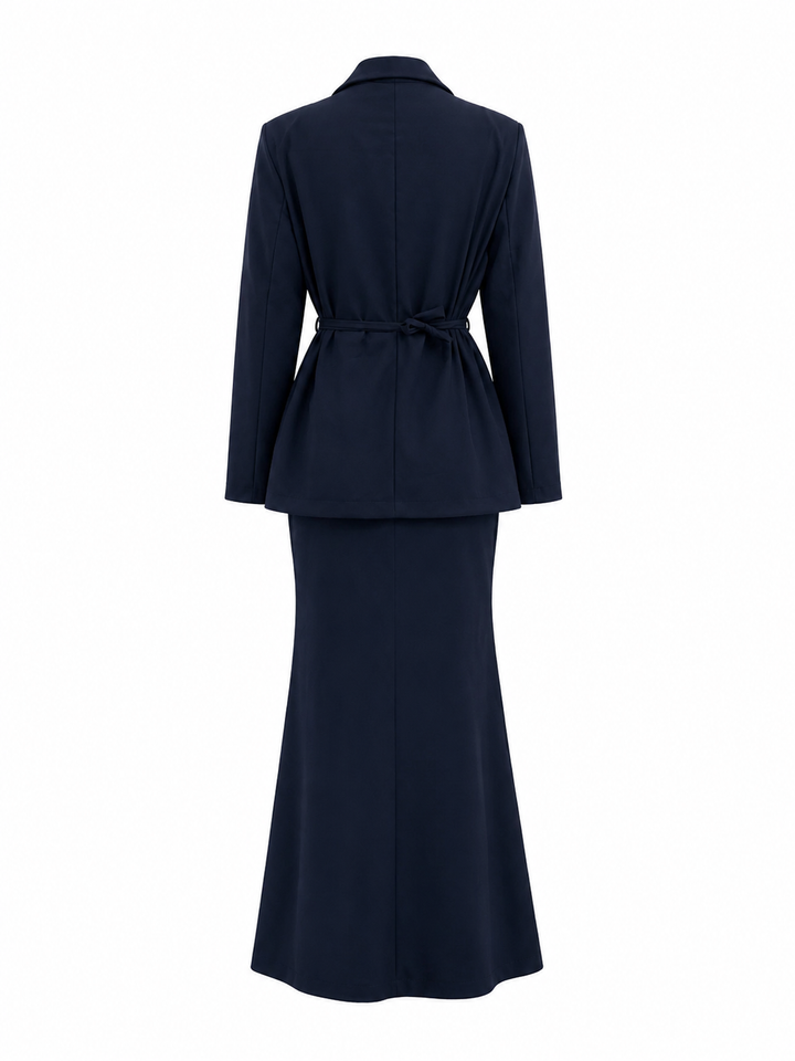 Elegant Blazer & Maxi Skirt Set — Midnight