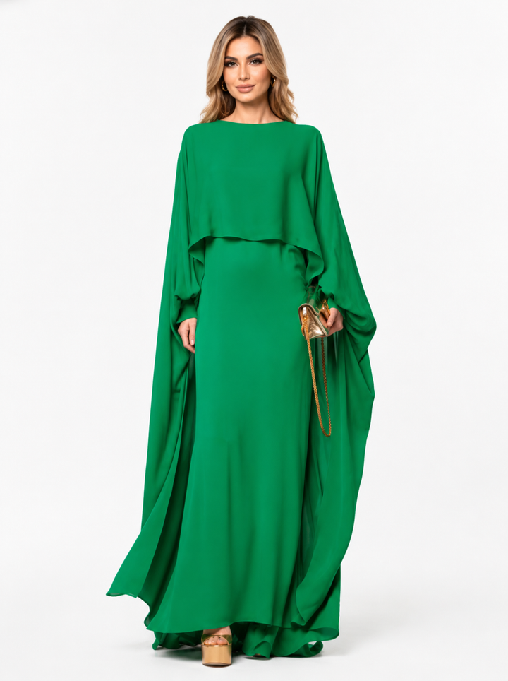 Draped Cape Maxi Dress - Emerald