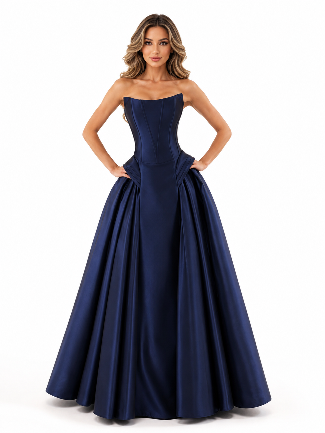 Corset Overskirt Evening Gown - Navy