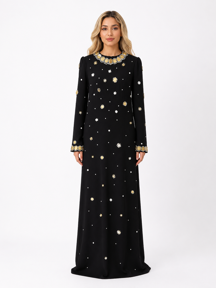 Crystal Embellished Maxi Dress - Ivory