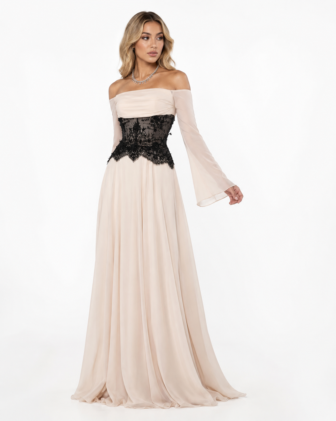 Off-Shoulder Lace Corset Gown - Royal