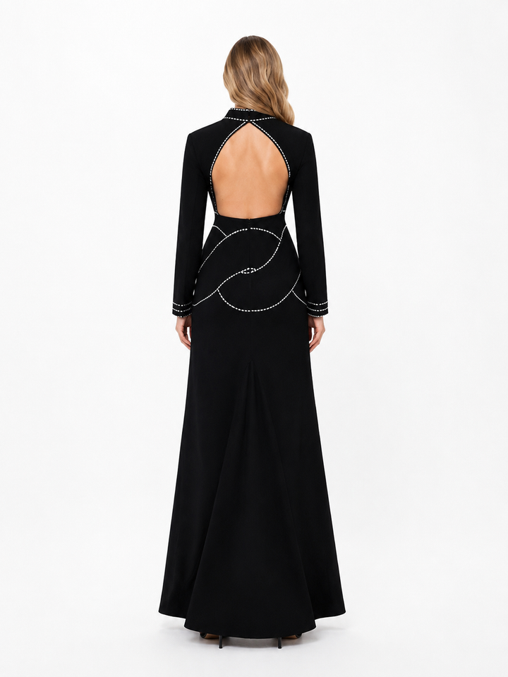 Embellished Cutout Long Sleeve Maxi Dress - Soft