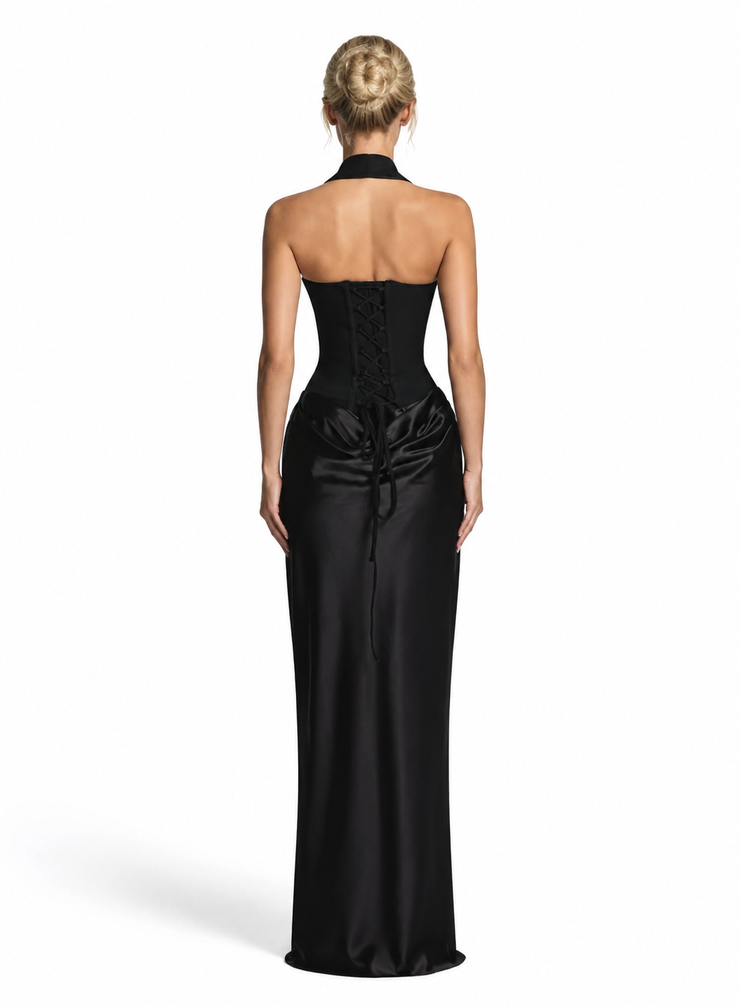 Black Corset Satin Maxi Dress – NOIRELLE