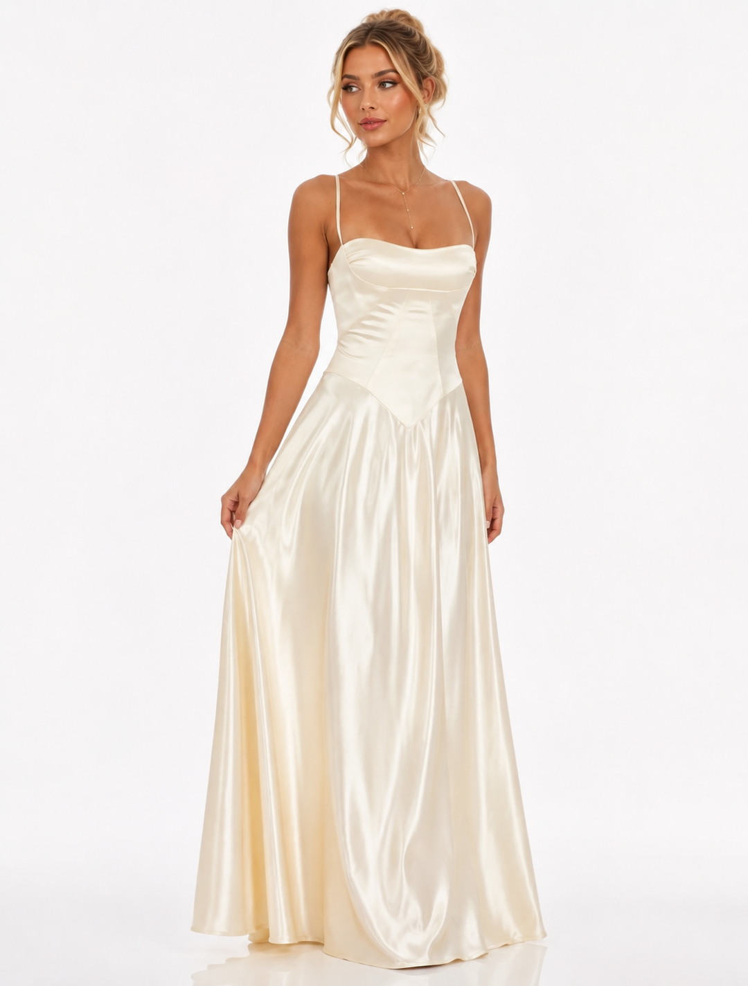 Sky Blue Satin Corset Maxi Dress – Azure