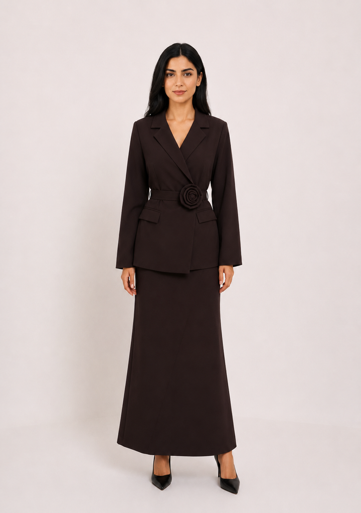 Elegant Blazer & Maxi Skirt Set — Midnight