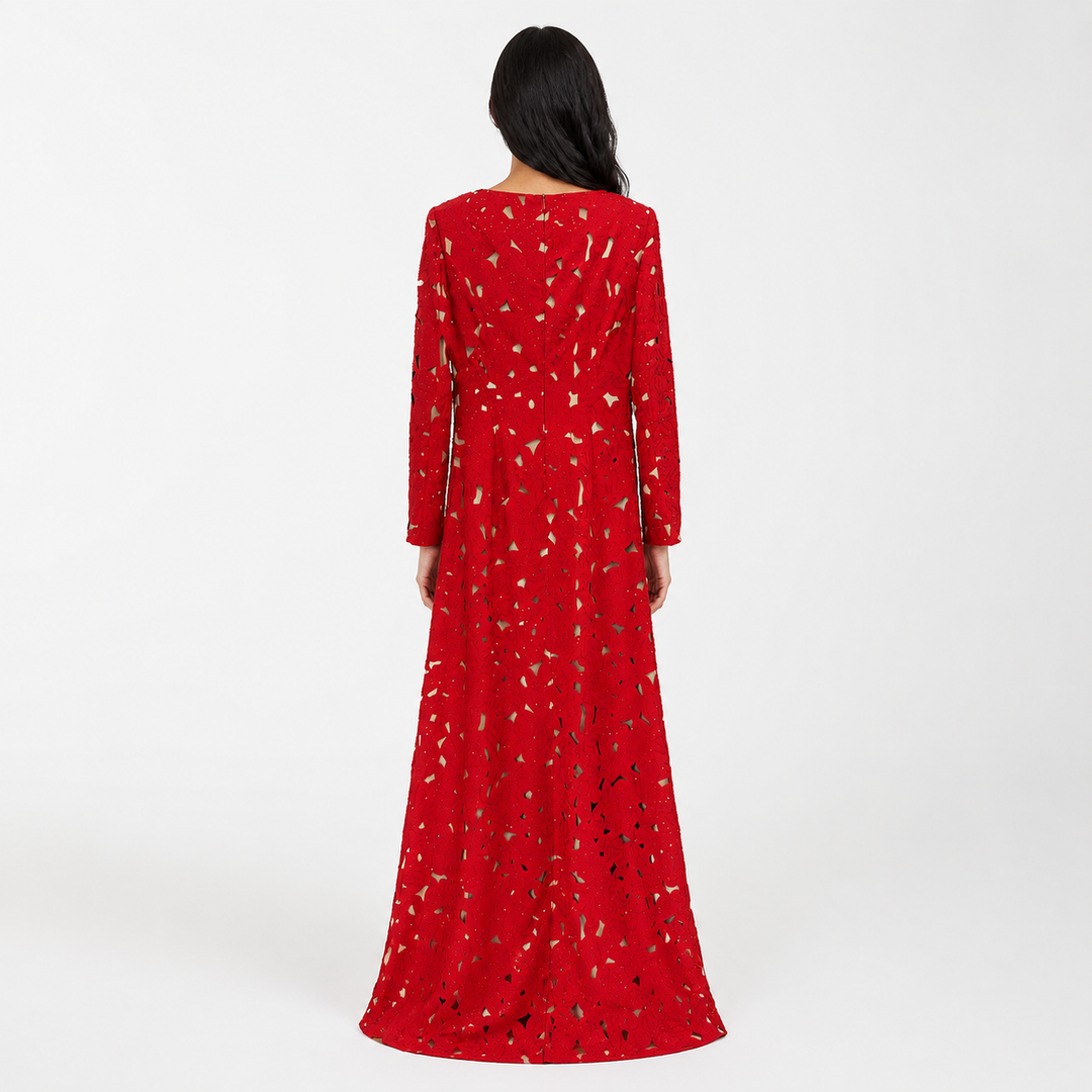 Red Floral Cutout Evening Gown – Royal