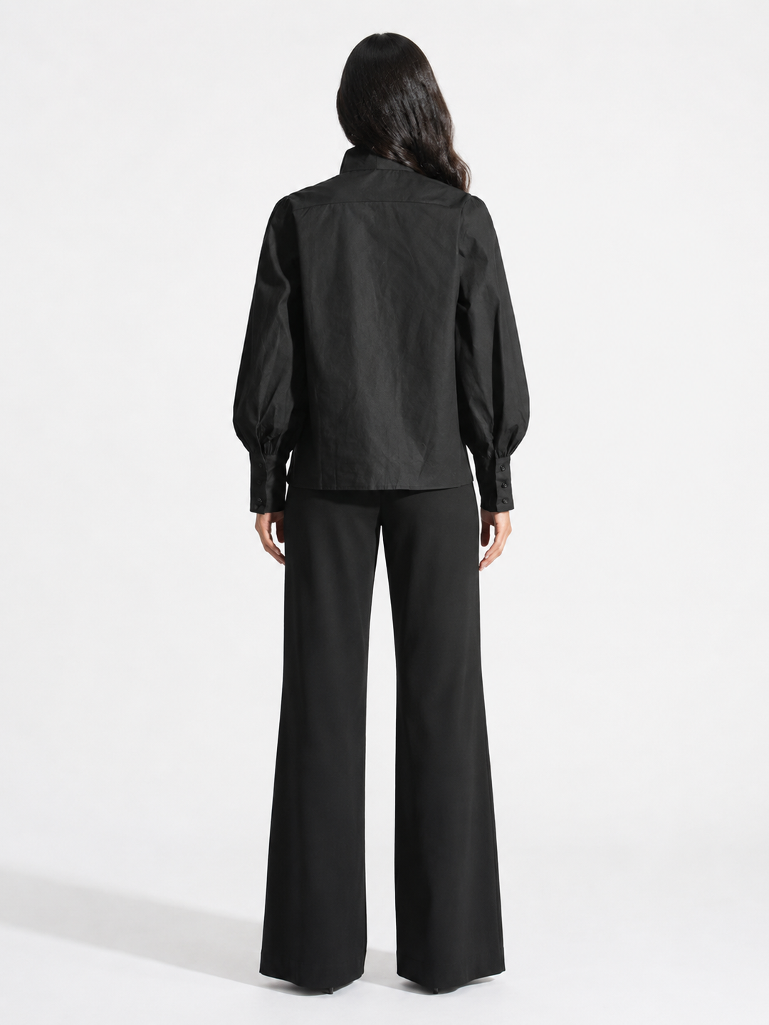Black Bow-Neck Puff Sleeve Blouse - Noir