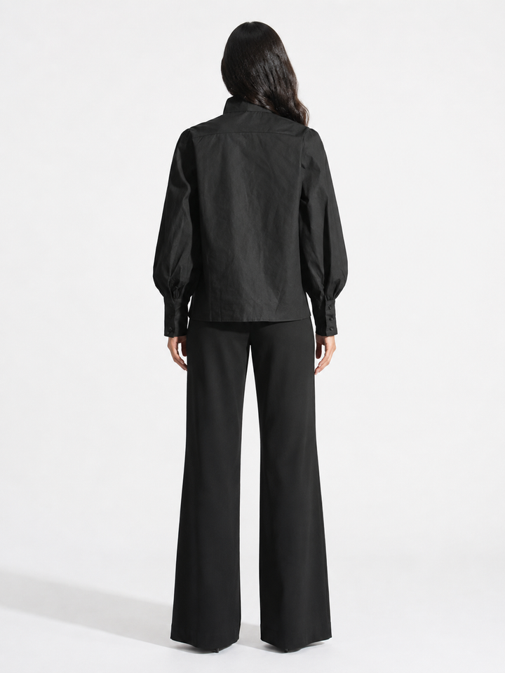 Black Bow-Neck Puff Sleeve Blouse - Noir