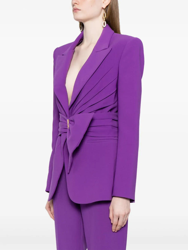 Draped belted blazer broekenset met uitlopende pijpen – Vronik 
