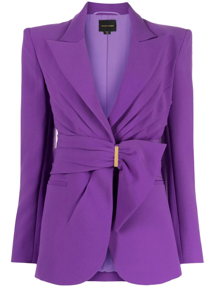 Draped belted blazer broekenset met uitlopende pijpen – Vronik 