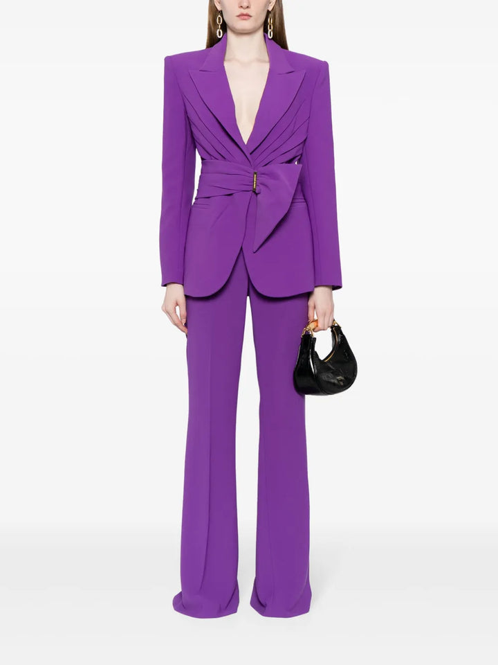 Draped belted blazer broekenset met uitlopende pijpen – Vronik 