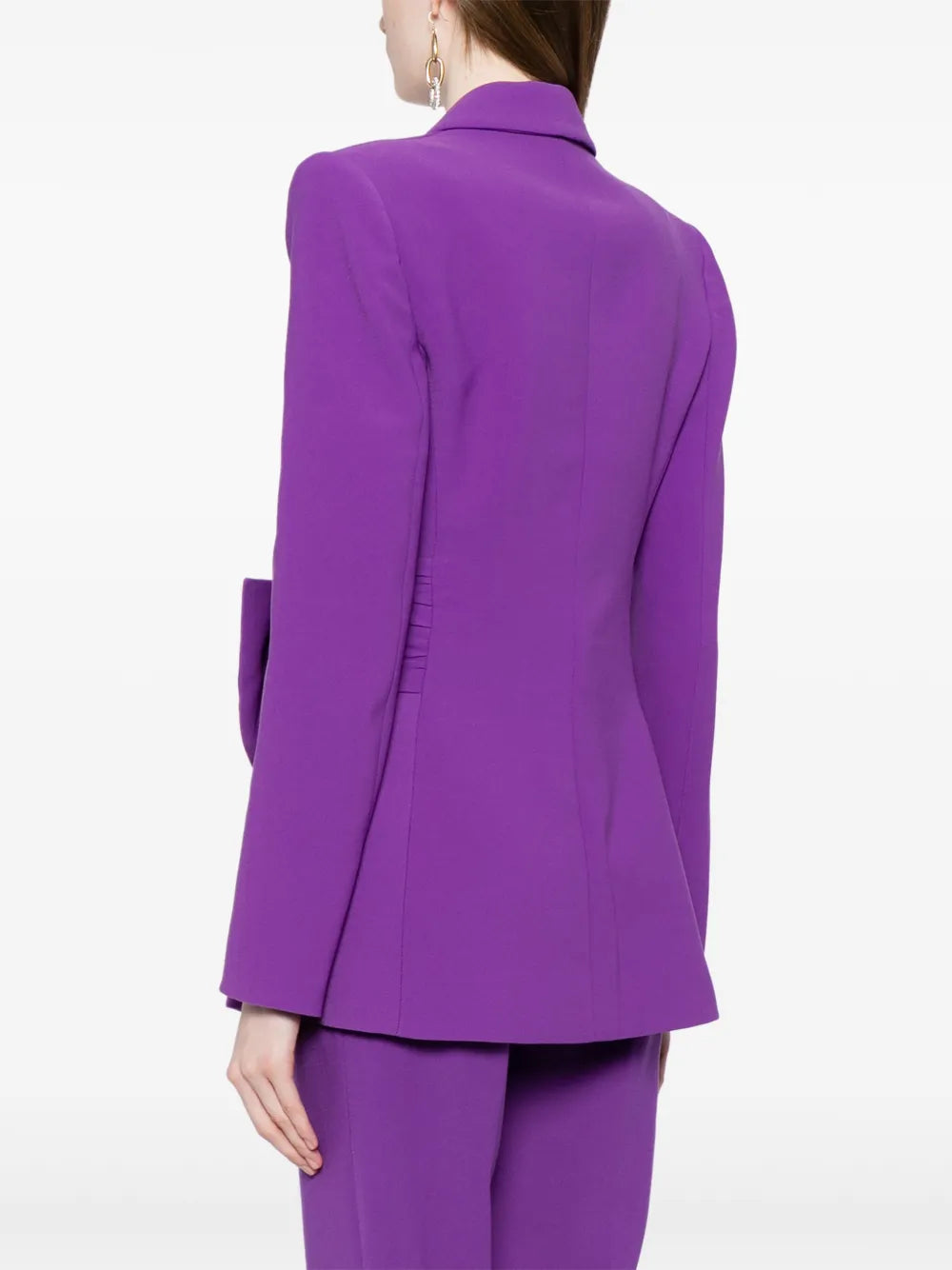 Draped belted blazer broekenset met uitlopende pijpen – Vronik 