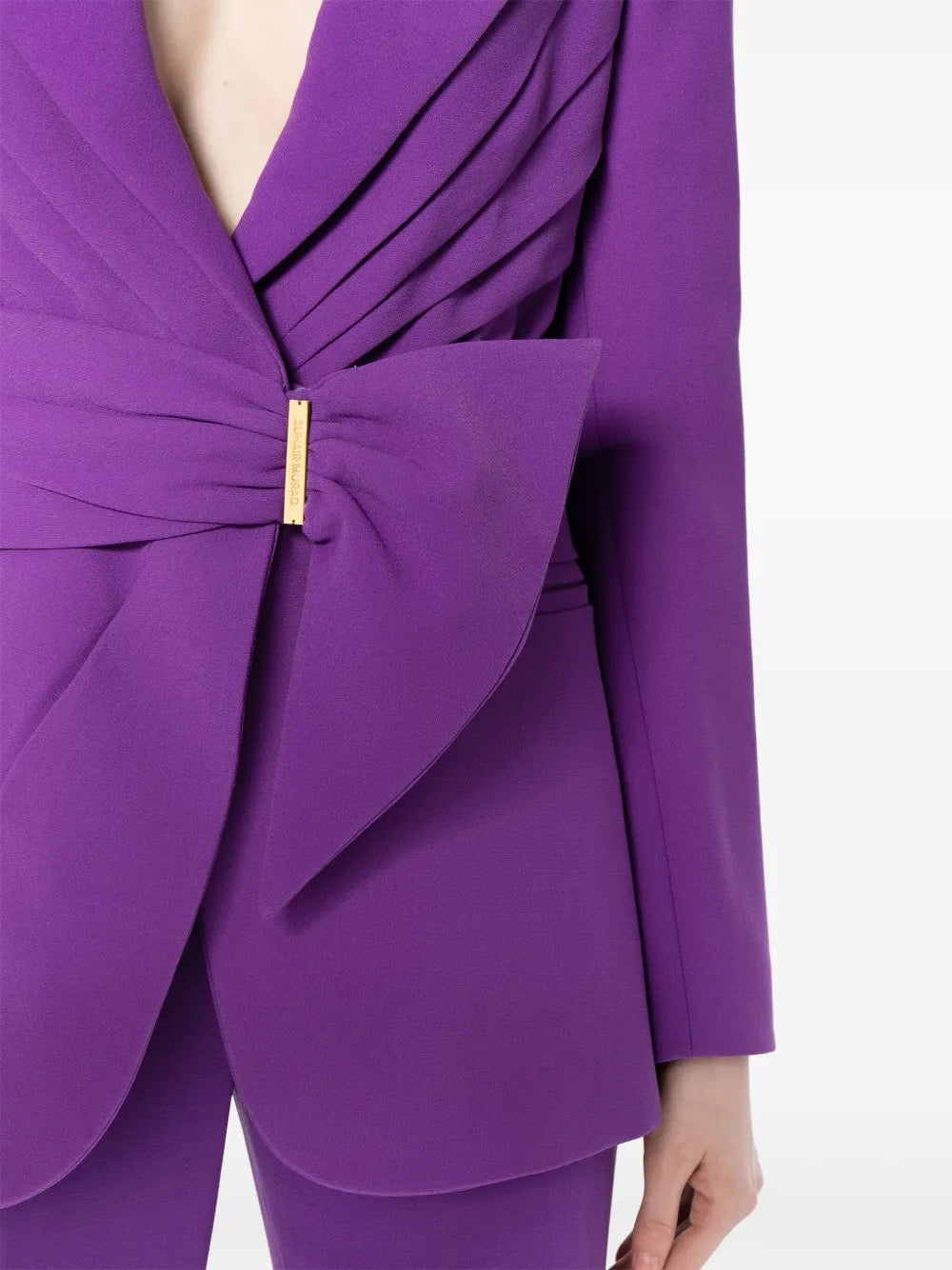 Draped belted blazer broekenset met uitlopende pijpen – Vronik 