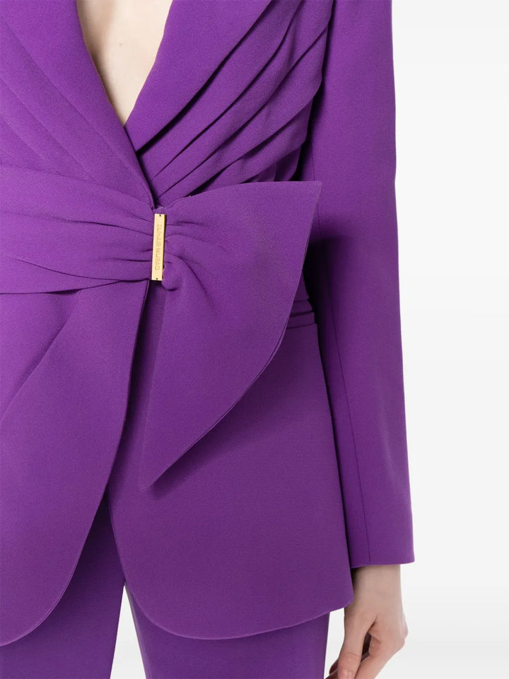 Draped belted blazer broekenset met uitlopende pijpen – Vronik 