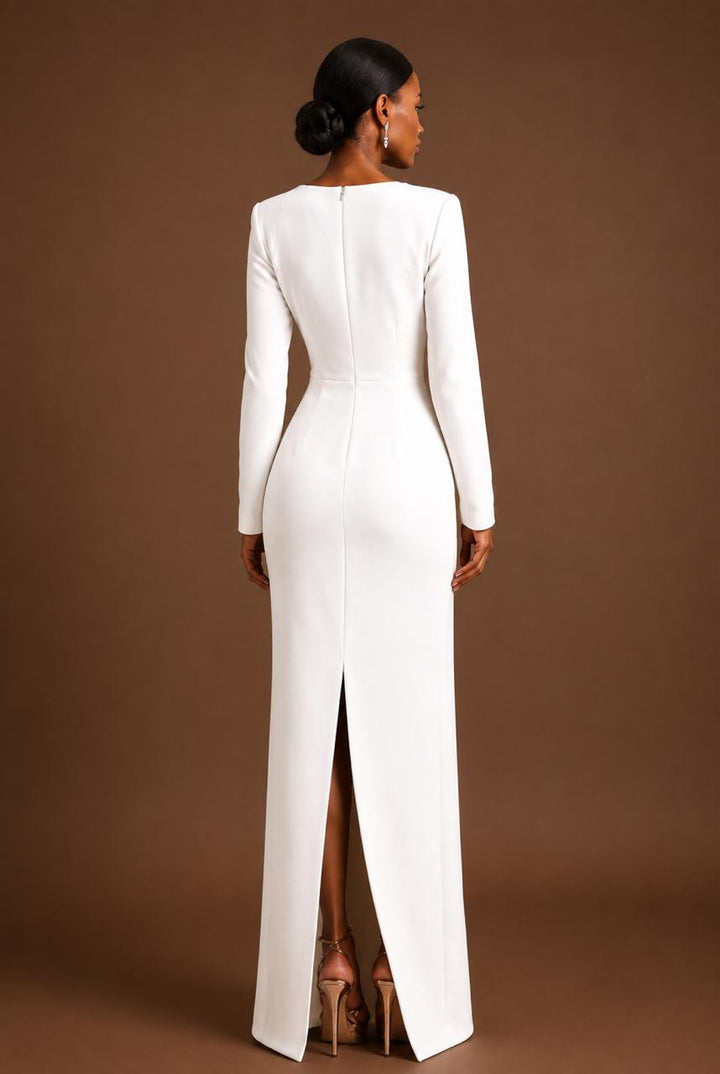 White Floral-Appliqué Long Sleeve Gown – Opaline