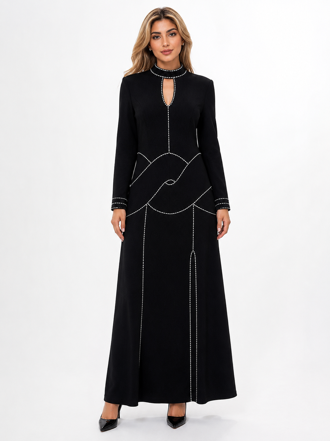 Embellished Cutout Long Sleeve Maxi Dress - Soft