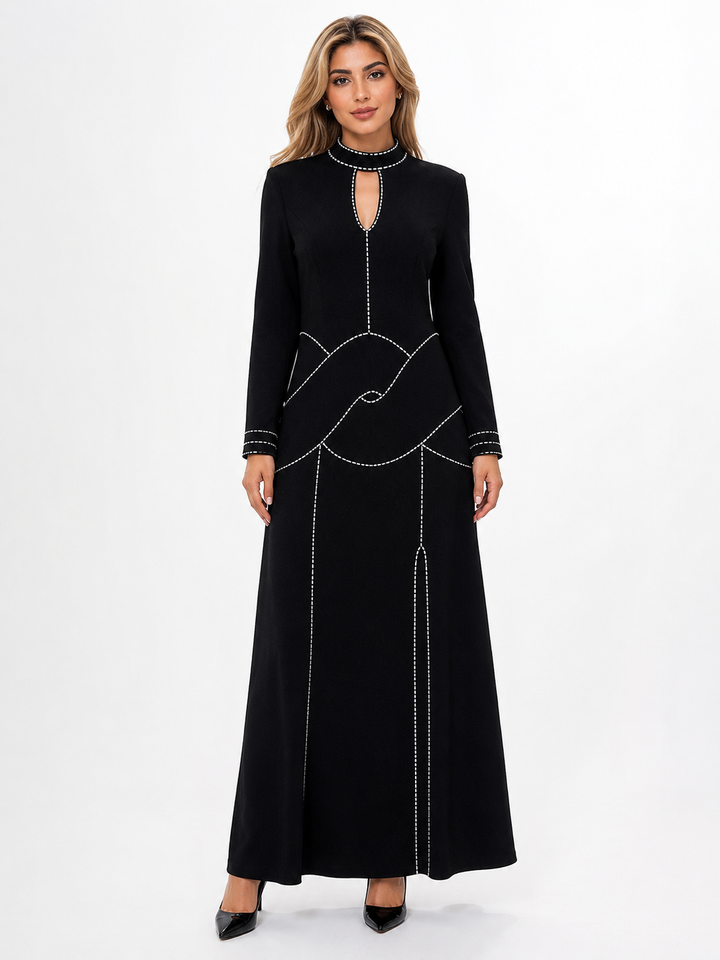 Embellished Cutout Long Sleeve Maxi Dress - Soft