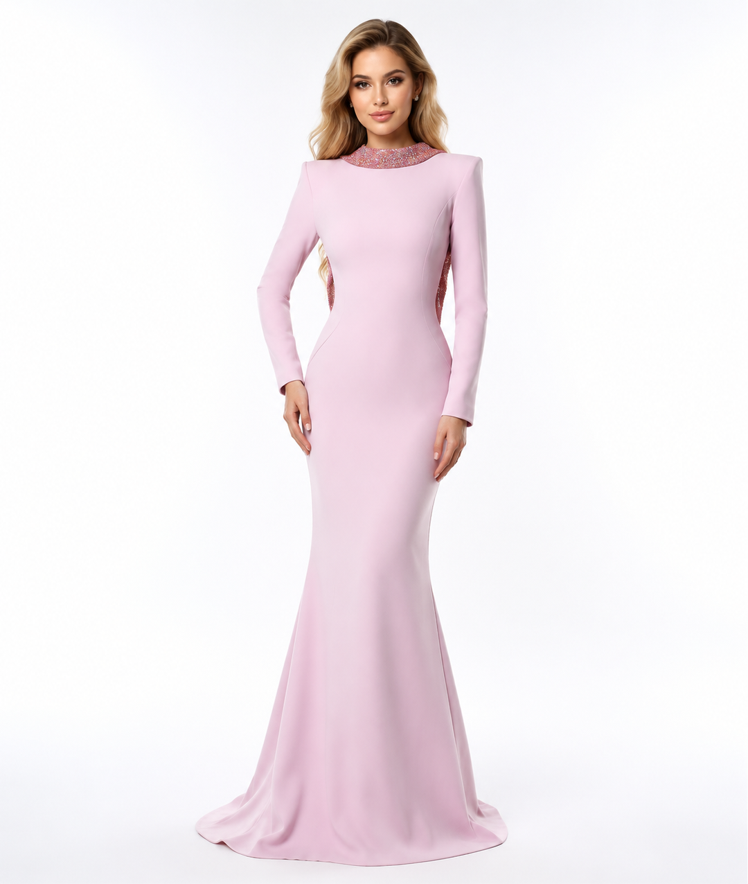 Pink Embellished High-Neck Mermaid Gown – Roselle