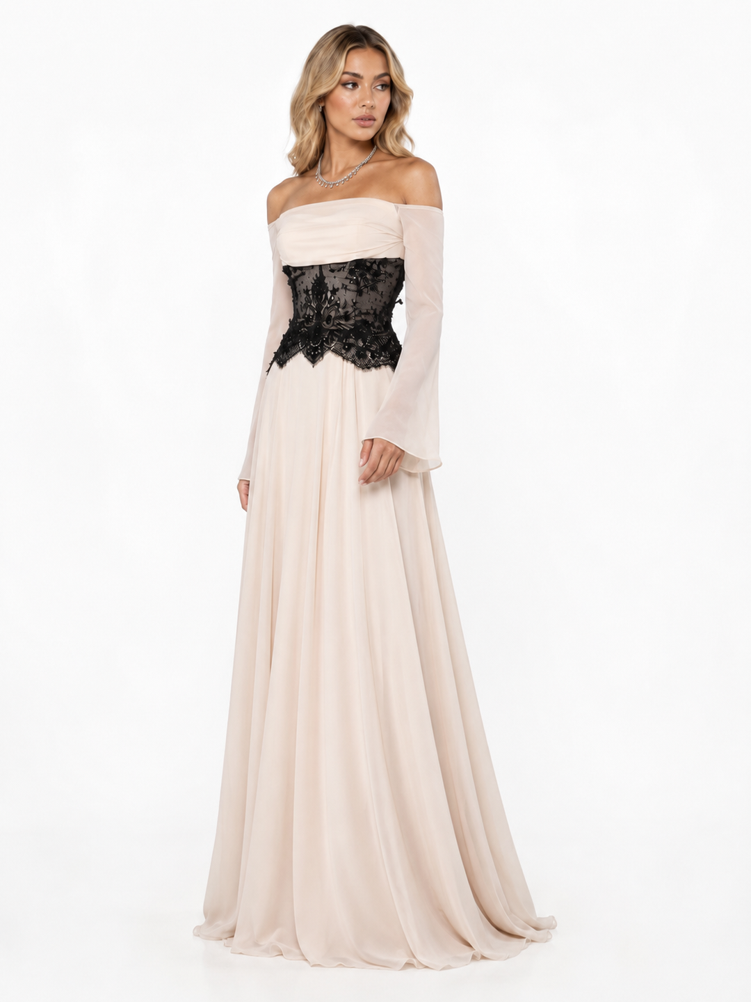 Off-Shoulder Lace Corset Gown - Royal