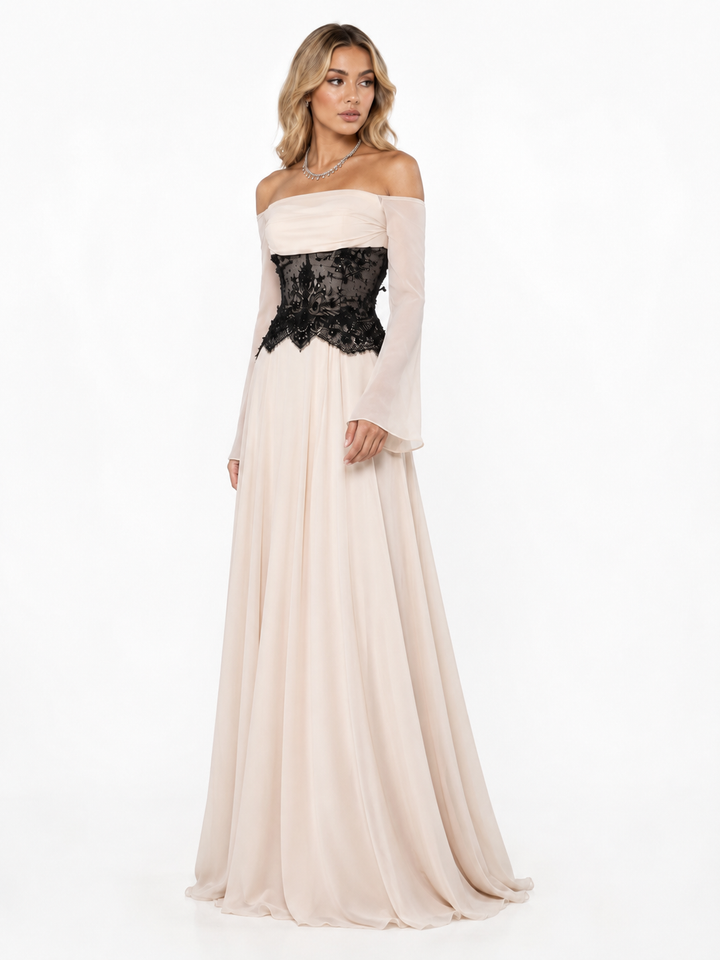 Off-Shoulder Lace Corset Gown - Royal