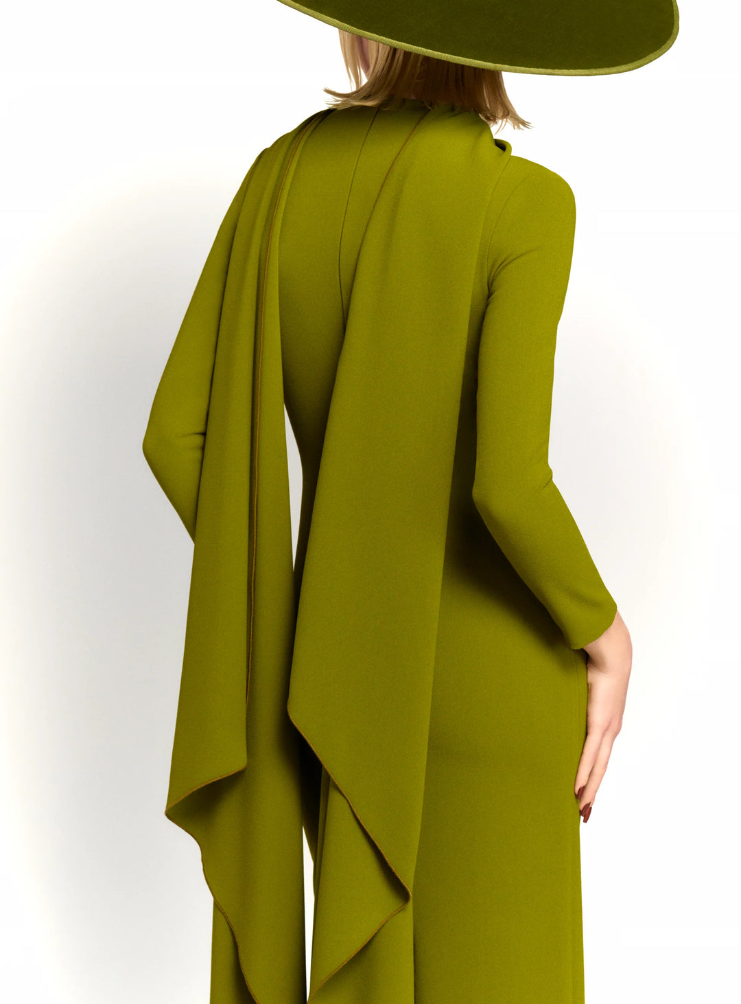 asymmetric long-sleeve column dress with cascading back drape – SOLANA