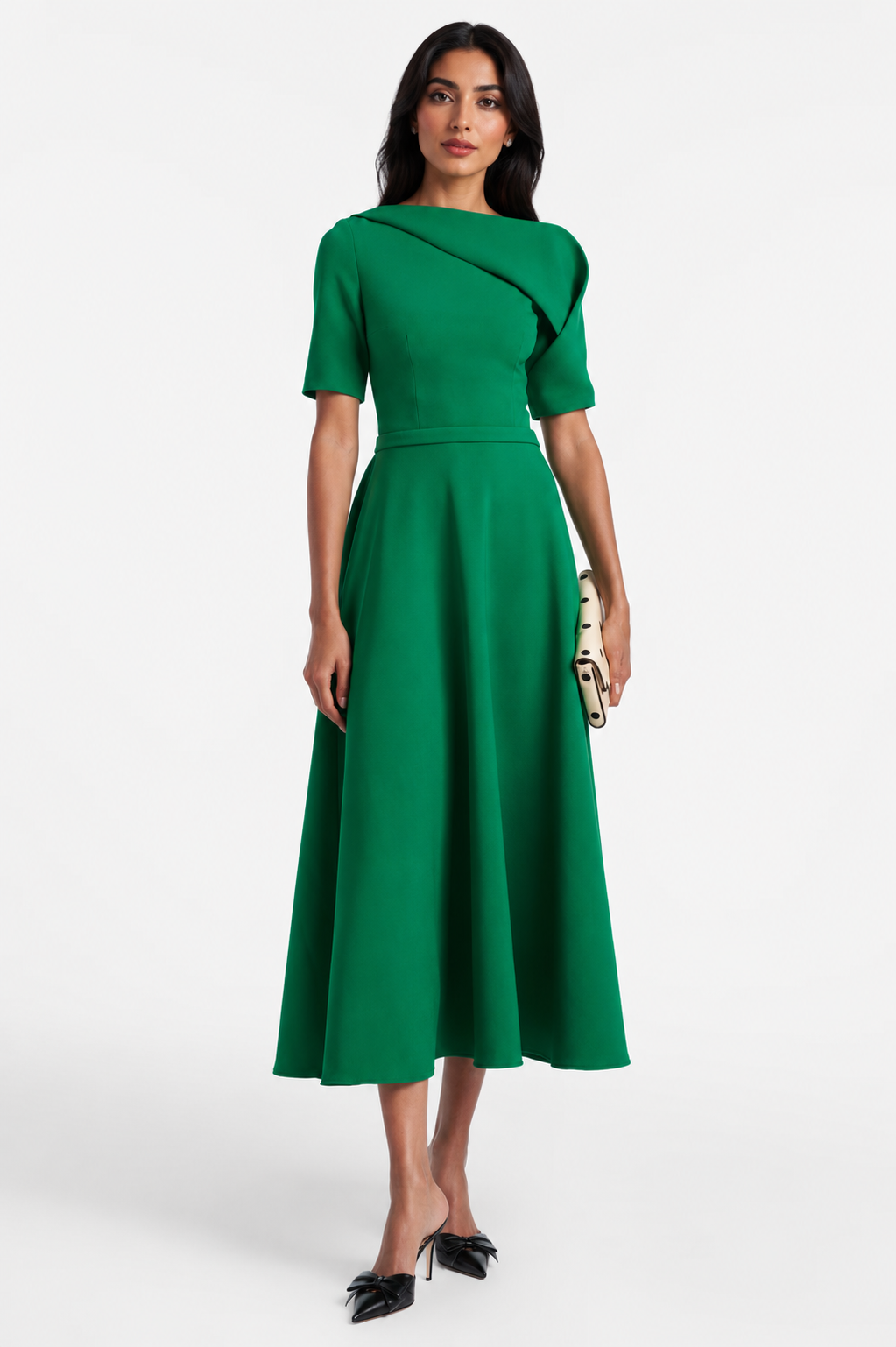 Emerald Asymmetric Neck Midi Dress - Verona