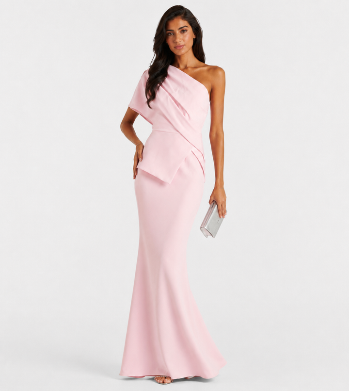 Blush One-Shoulder Draped Gown - Seraphina