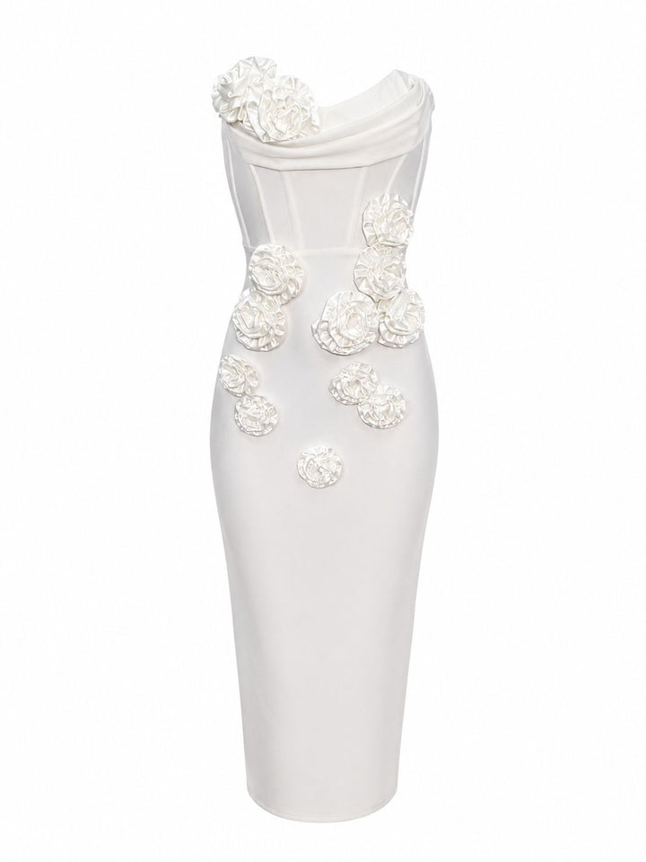 Floral Accent Strapless Midi Dress - Blossoms