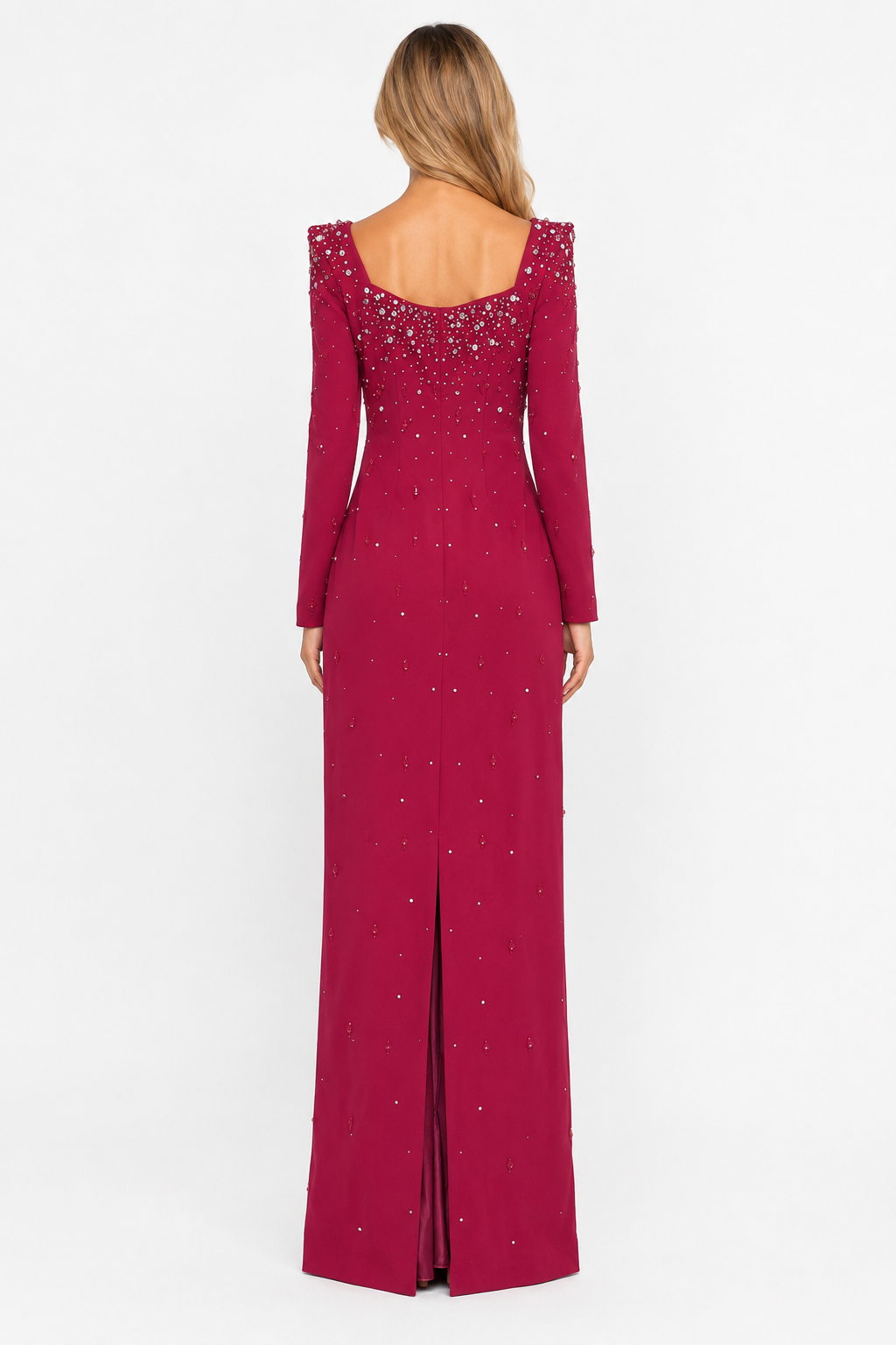 Embellished Square Neck Maxi Dress - Burgundy