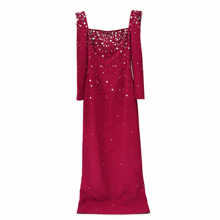 Embellished Square Neck Maxi Dress - Burgundy