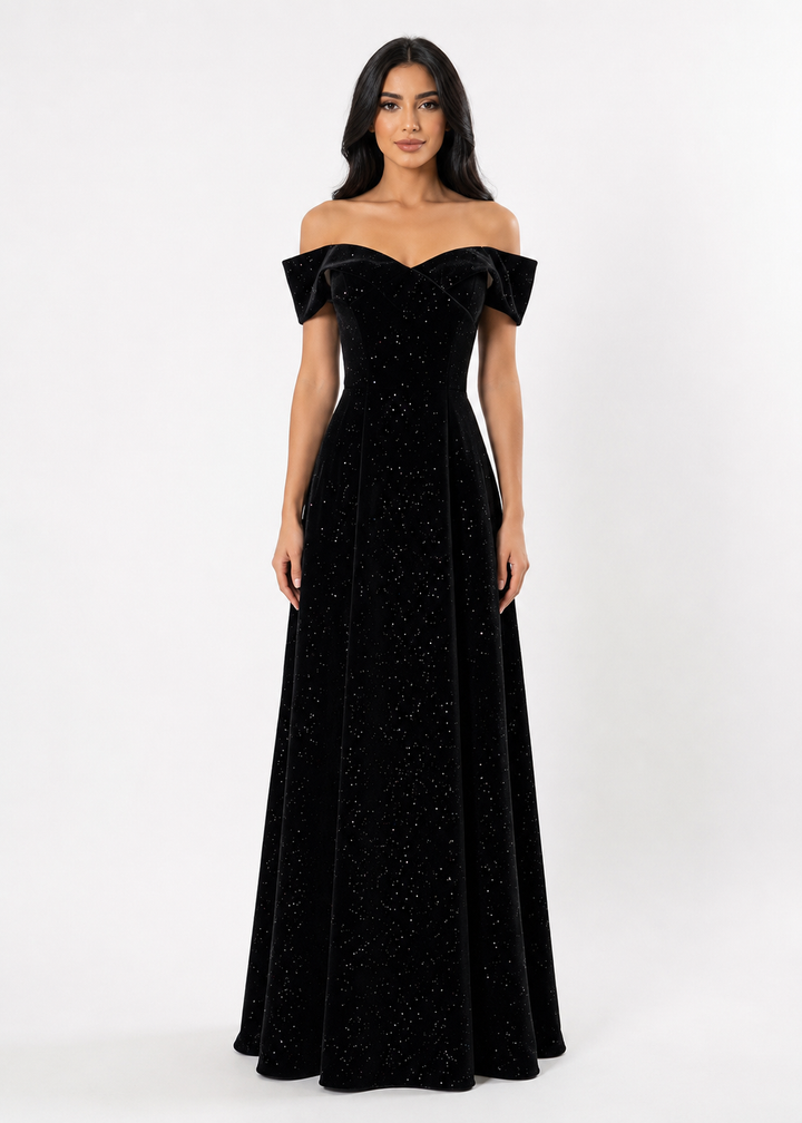 Starlight Off-Shoulder A-Line Gown - Noirtr