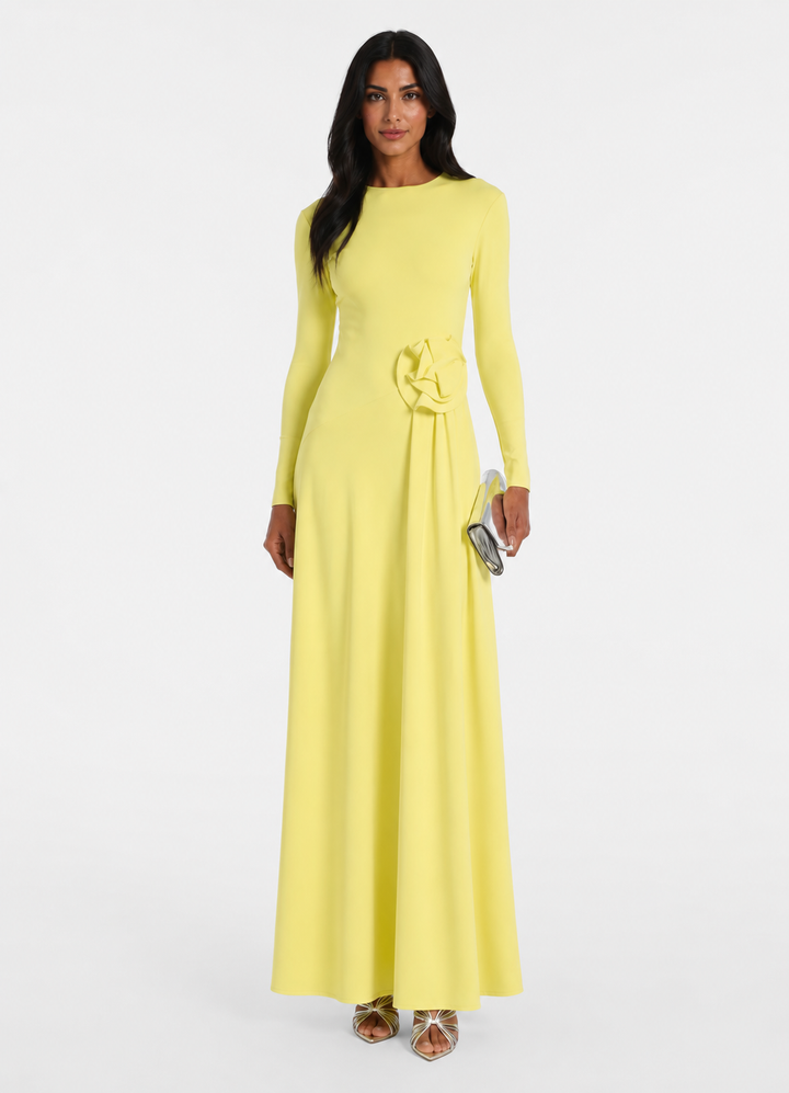 Butter Yellow Floral Waist Maxi Dress - Soleil