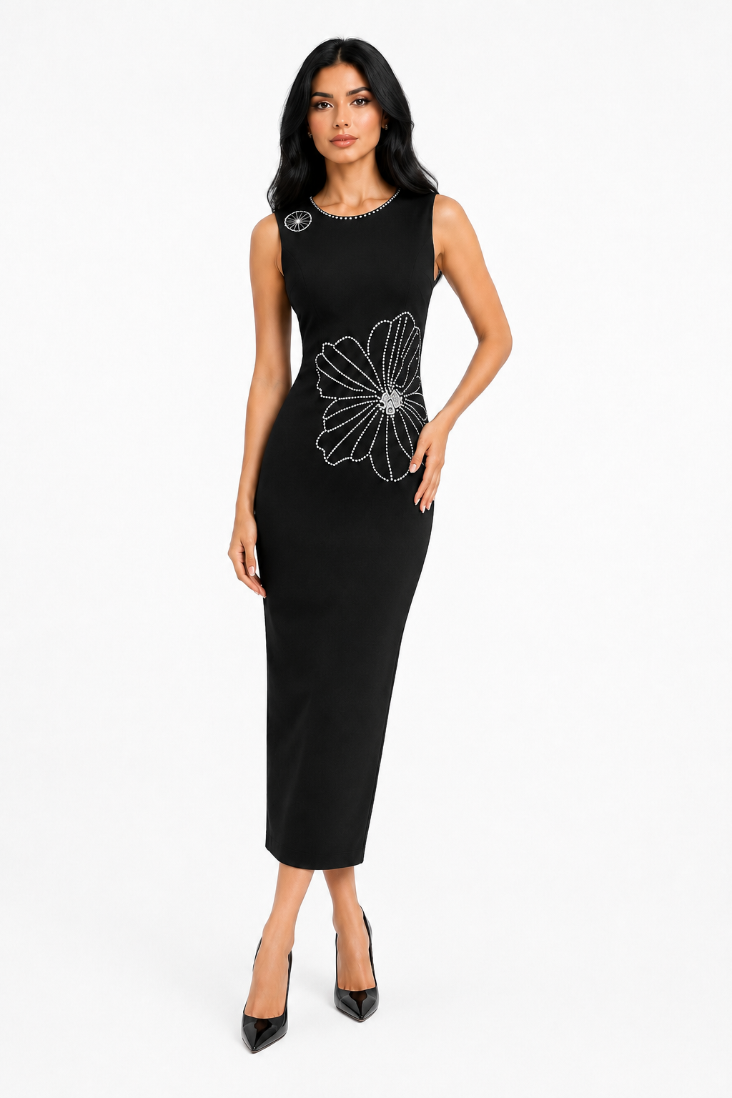 Crystal Floral Sheath Midi Dress - Blossom