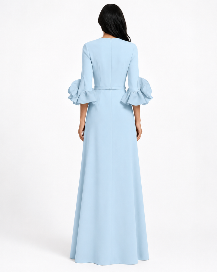 Sky Blue Ruffle Cuff Evening Gown - Serenity