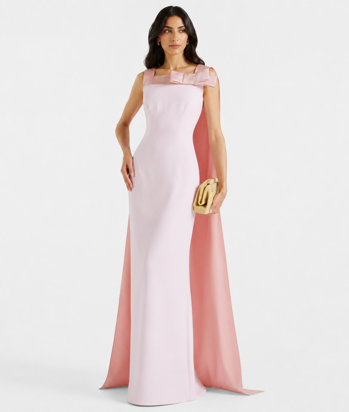 Blush Pink Bow Cape Evening Gown - Rosalie
