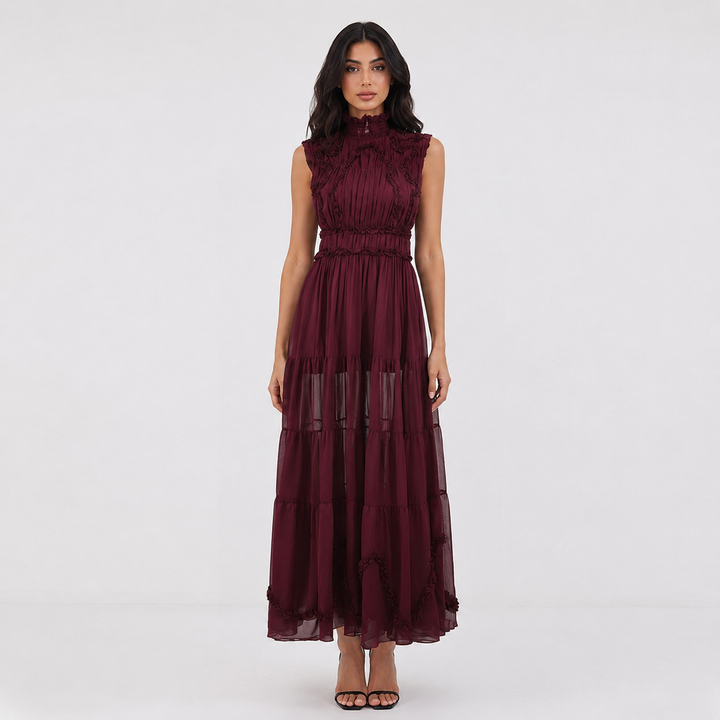 Victorian Lace Chiffon Maxi Dress - Sleeveless