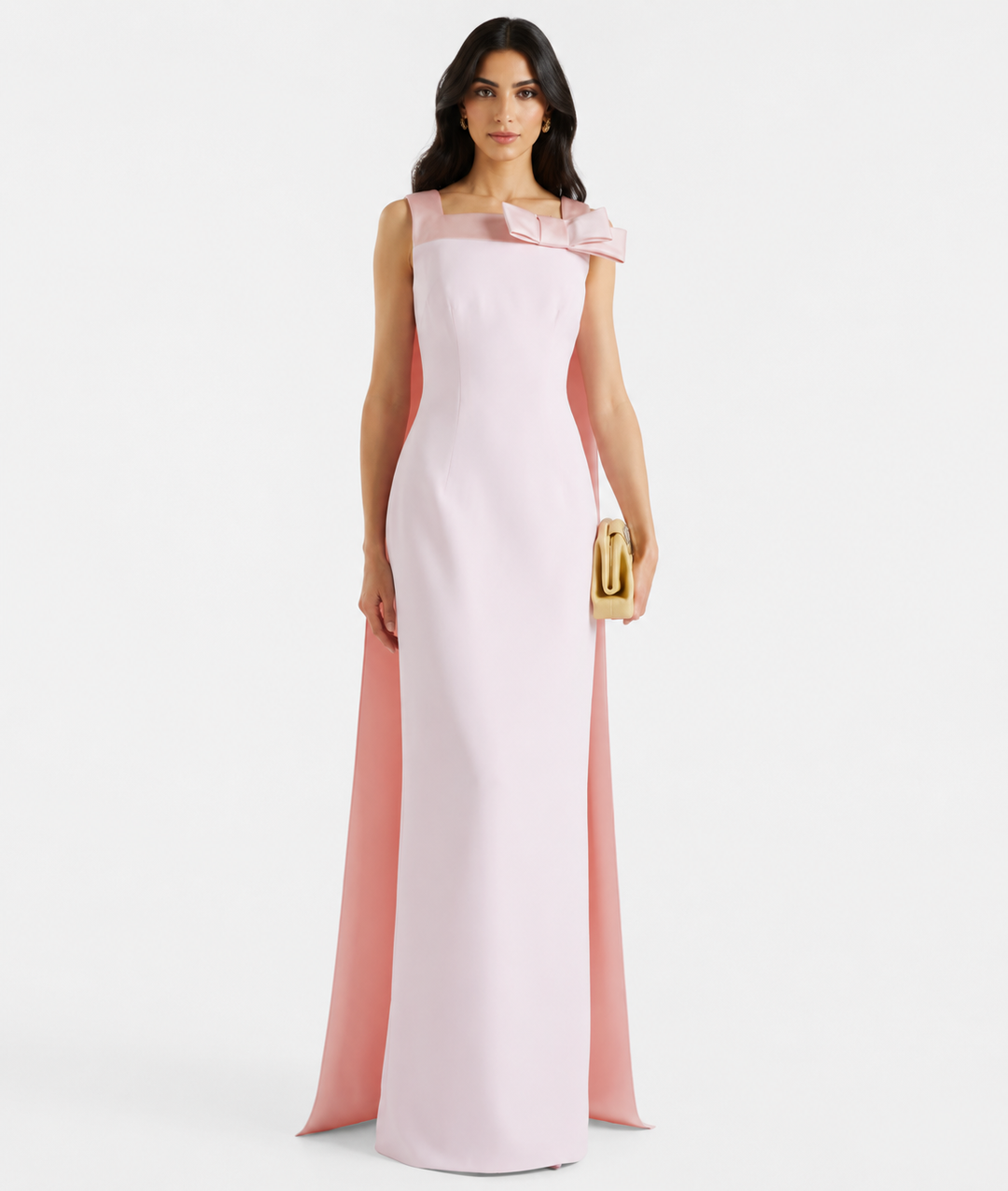 Blush Pink Bow Cape Evening Gown - Rosalie
