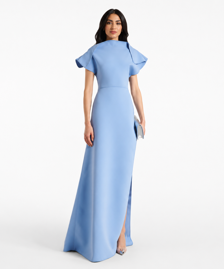 Powder Blue Flutter Sleeve Evening Gown - Celestia
