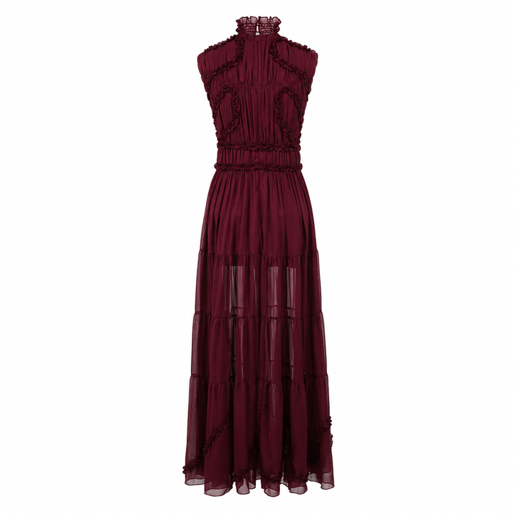 Victorian Lace Chiffon Maxi Dress - Sleeveless