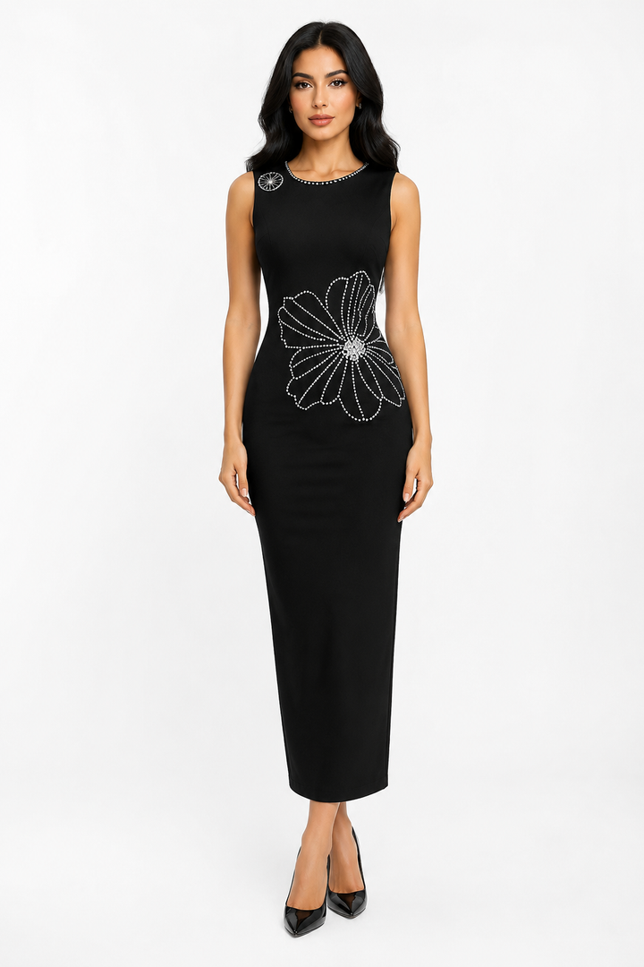 Crystal Floral Sheath Midi Dress - Blossom