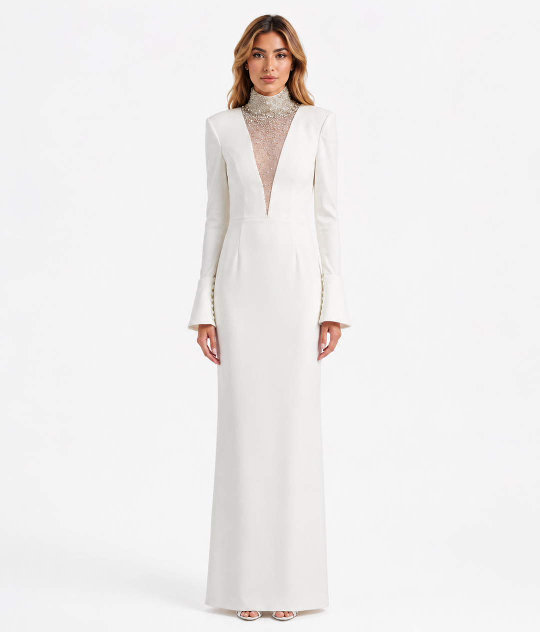 Ivory Crystal Neckline Evening Gown - Lumière
