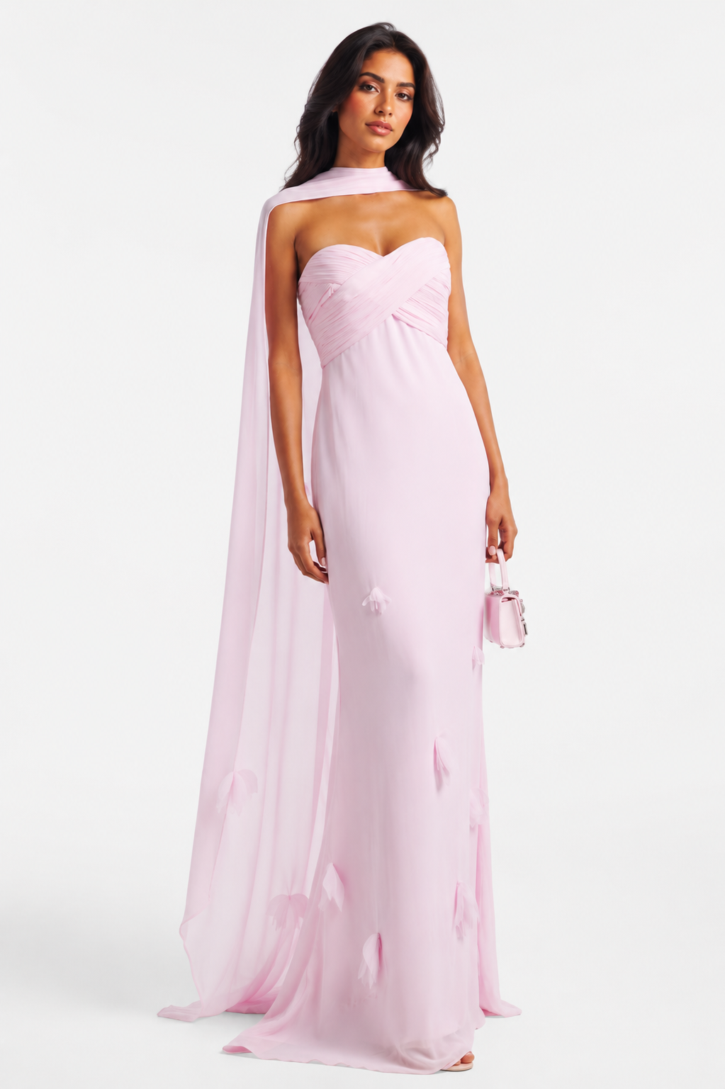 Blush Pink Draped Chiffon Evening Gown - Seraphina