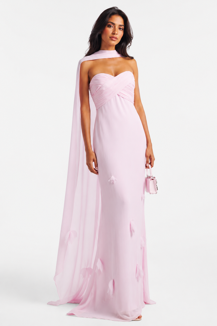 Blush Pink Draped Chiffon Evening Gown - Seraphina