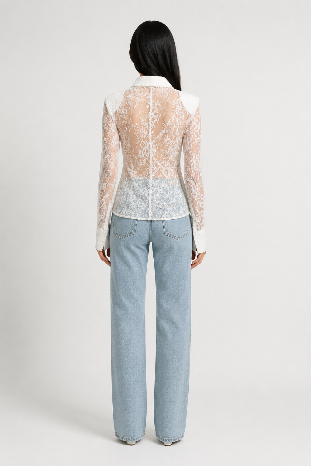 Elegant Sheer Lace Button-Up Blouse - Luxury