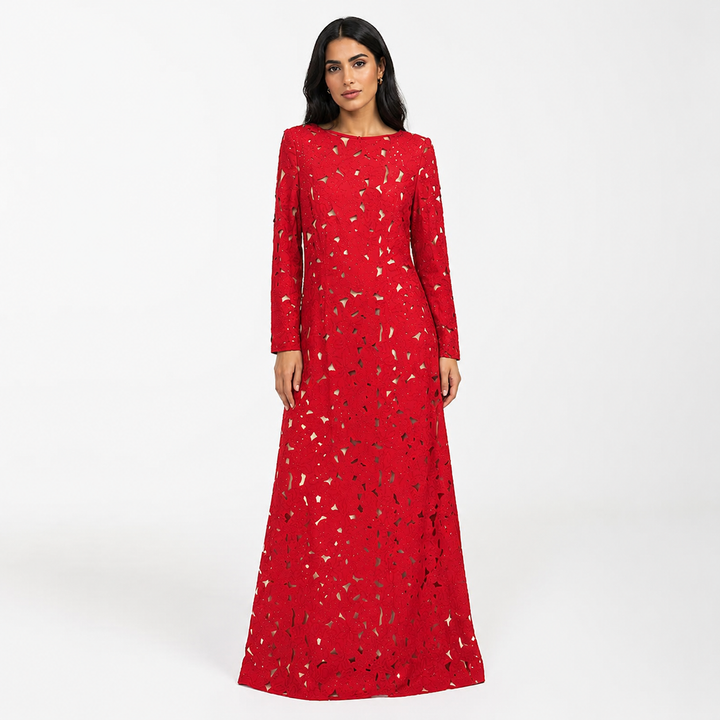 Red Floral Cutout Evening Gown – Royal