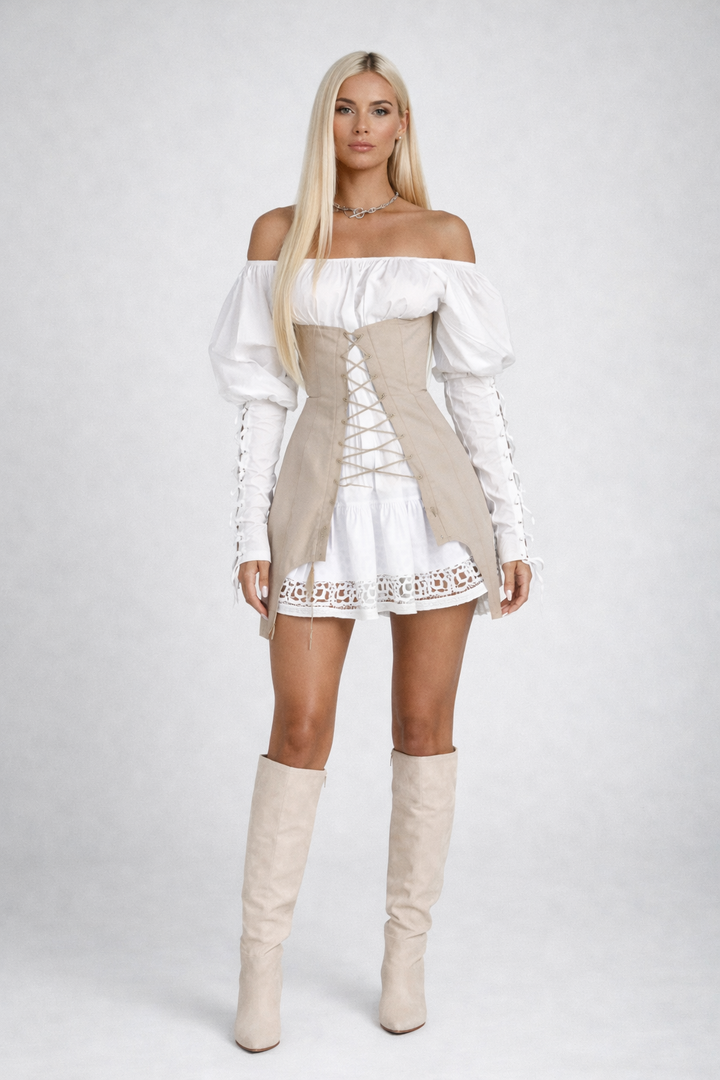 off-shoulder corset mini dress with lace-up detail – EDGE