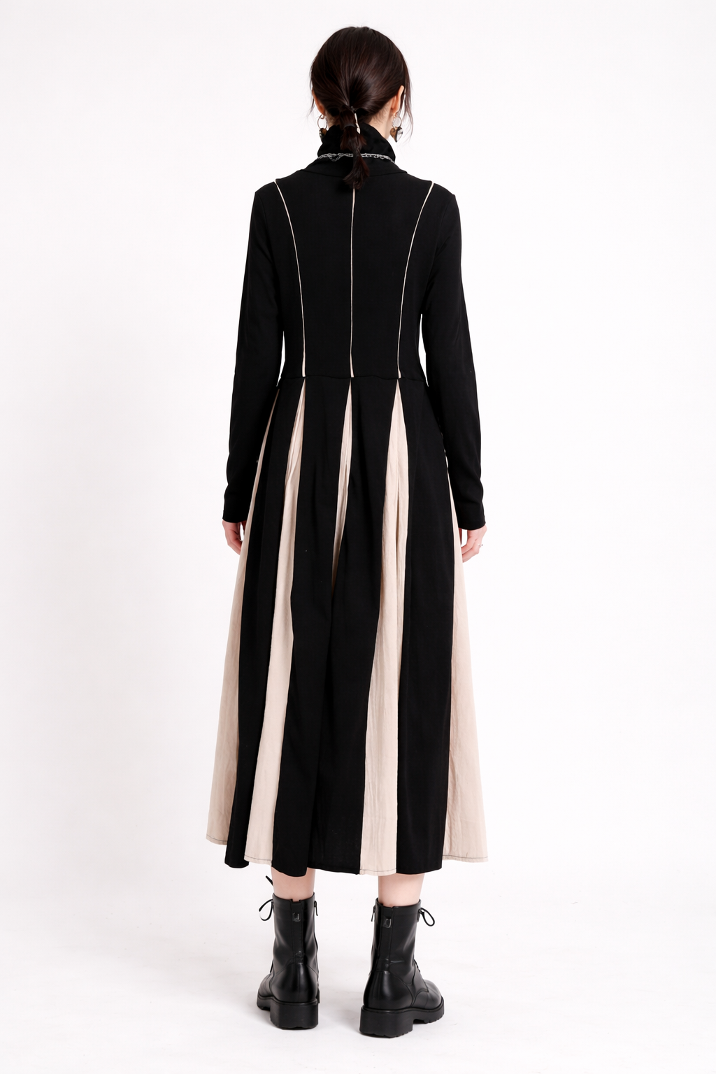 Black Beige Panel Maxi Dress-FORNET