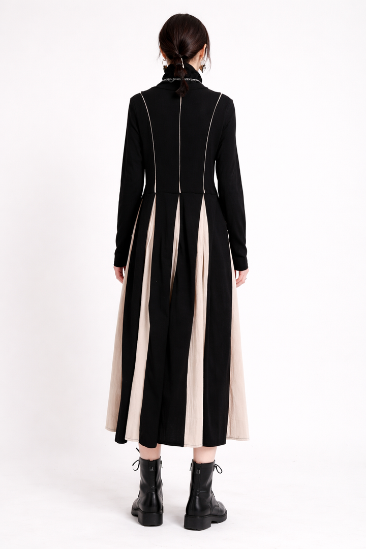 Black Beige Panel Maxi Dress-FORNET