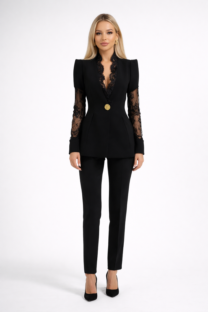 tailored blazer with lace sleeve detailing – NOIR